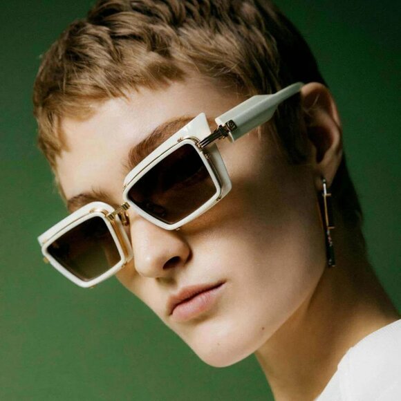 Balmain Men Sunglasses Titanium Gold Bone Brown Rectangle ADMIRABLE BPS-130C-52 - Picture 10 of 14